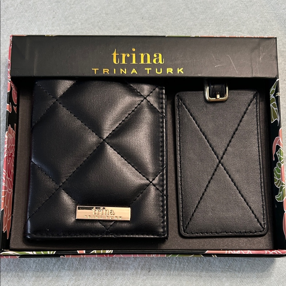 Trina Turk Quilted Black Travel Set